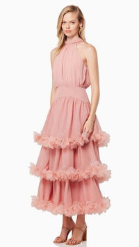 Elliatt Nereida Tiered Halter Dress in Rose