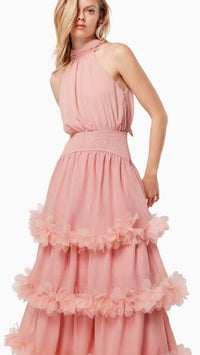 Elliatt Nereida Tiered Halter Dress in Rose