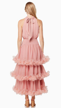 Elliatt Nereida Tiered Halter Dress in Rose