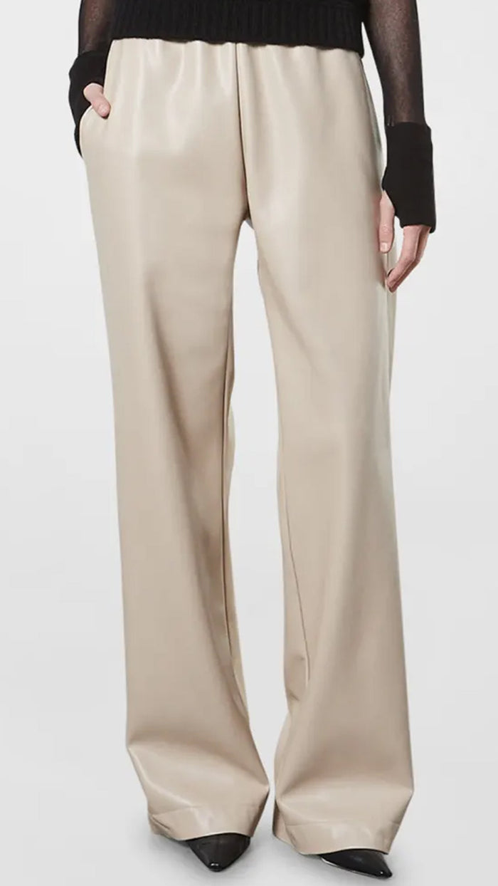 Enza Costa Soft Faux Leather Straight Leg Pant in Khaki