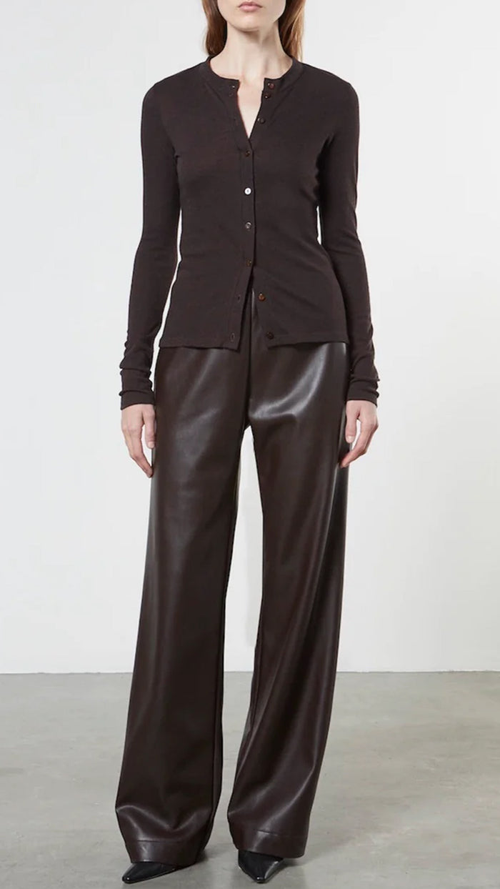 Enza Costa Soft Faux Leather Straight Leg Pant in Espresso