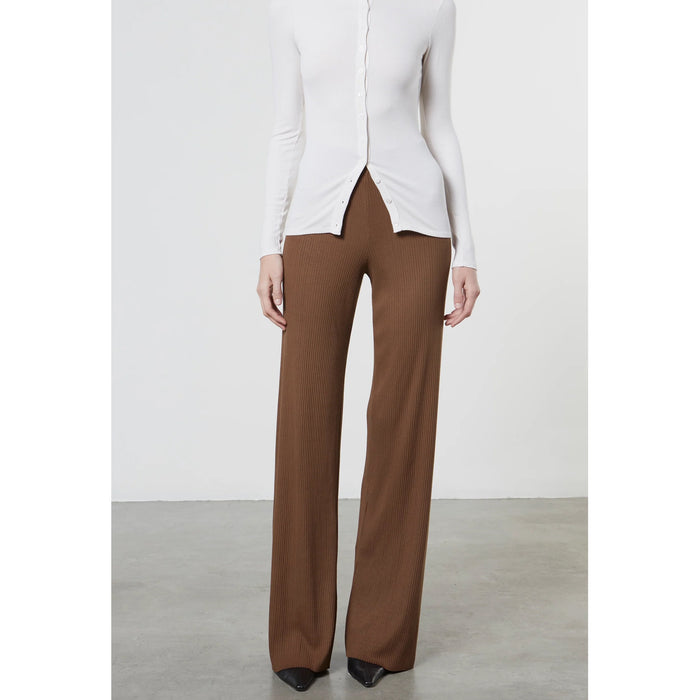 Enza Costa Ribbed Straight Leg Pant in Dark Whole Grain