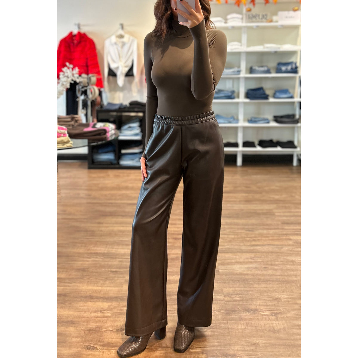 Enza Costa Soft Faux Leather Straight Leg Pant in Espresso