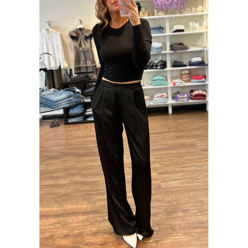 Enza Costa Pleated Satin Panted in Black