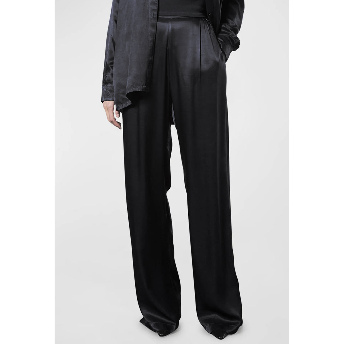 Enza Costa Pleated Satin Panted in Black