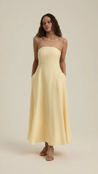 Favorite Daughter The Favorite Strapless Linen Dress in Moonbeam