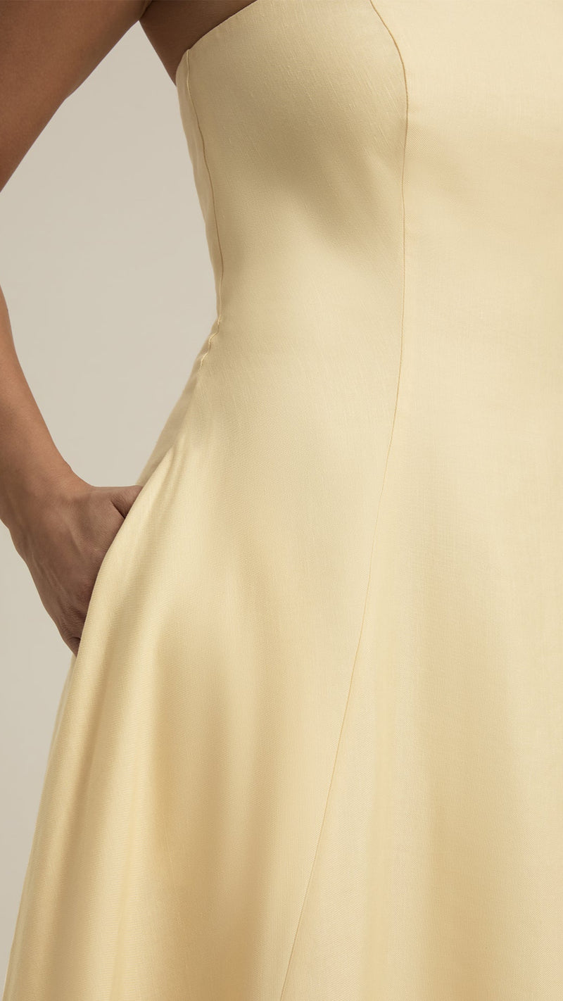 Favorite Daughter The Favorite Strapless Linen Dress in Moonbeam