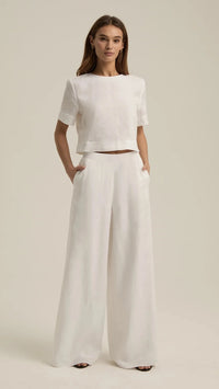 Favorite Daughter Wide Leg Linen Pant in White