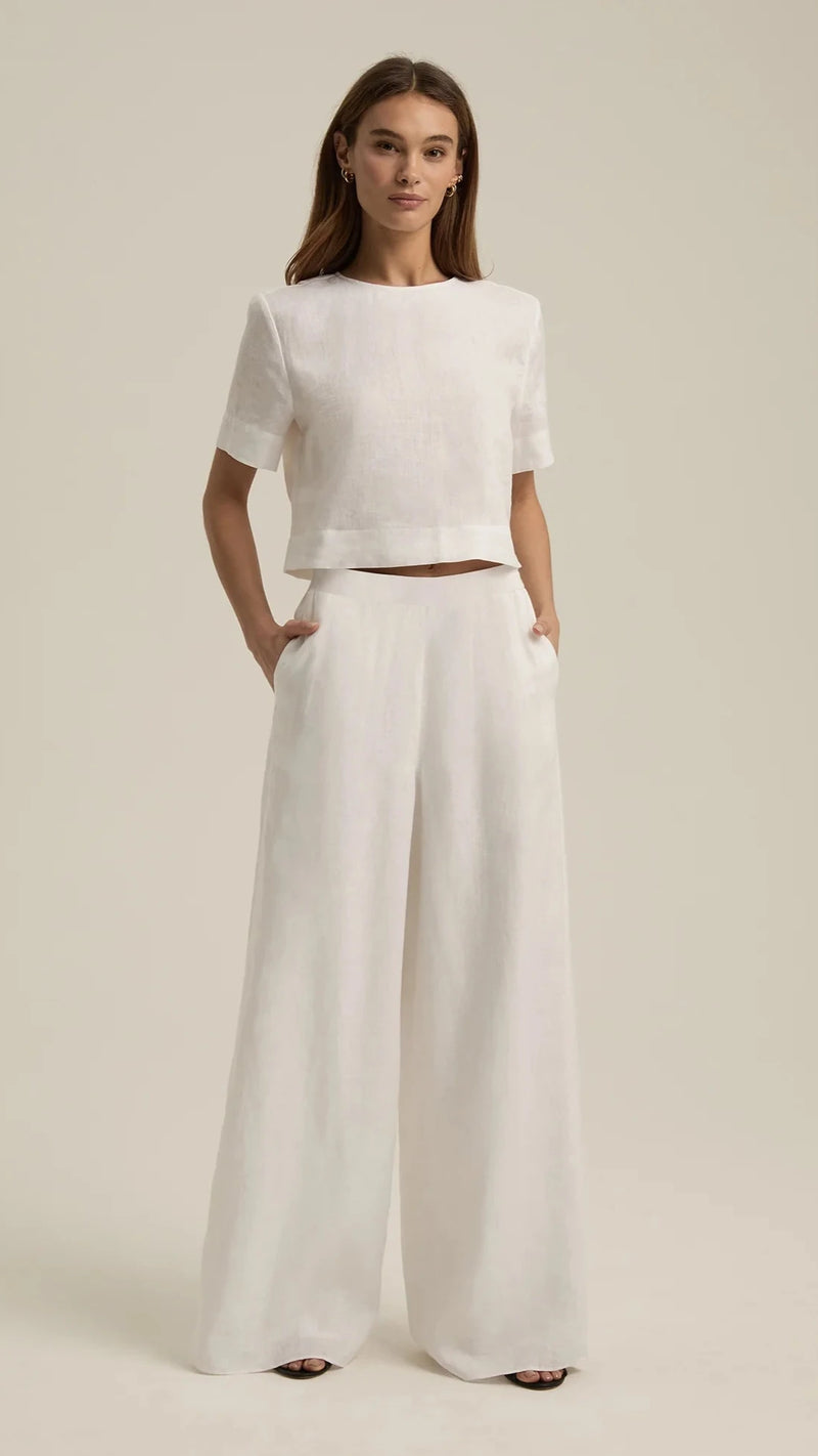 Favorite Daughter Wide Leg Linen Pant in White