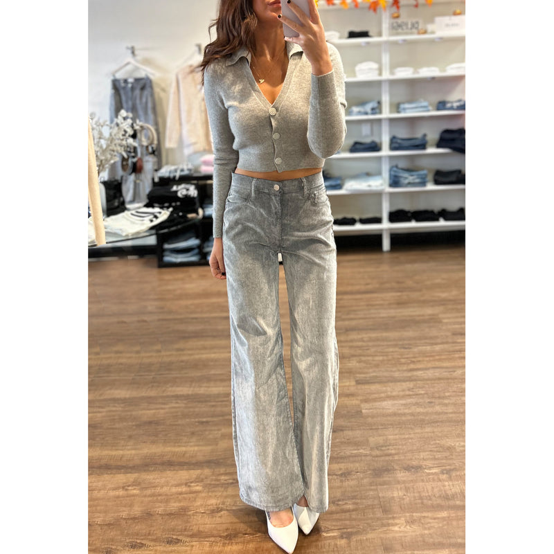 Frame Denim Le Baggy Ultra High Rise Palazzo in Gray Flock