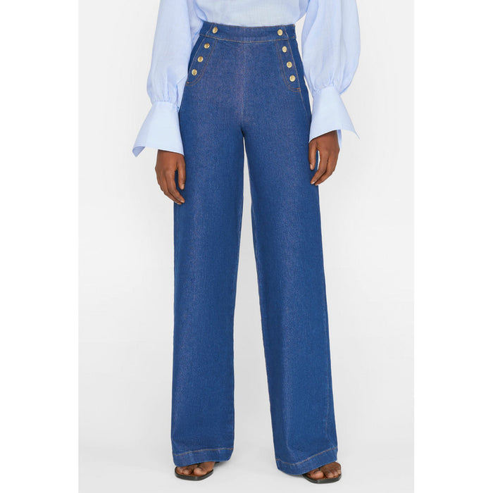 Frame Denim Sailor Snap Wide Leg High Waisted Jean in Adele