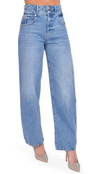 Frame Denim Double High Waist Band Barrel in Weston