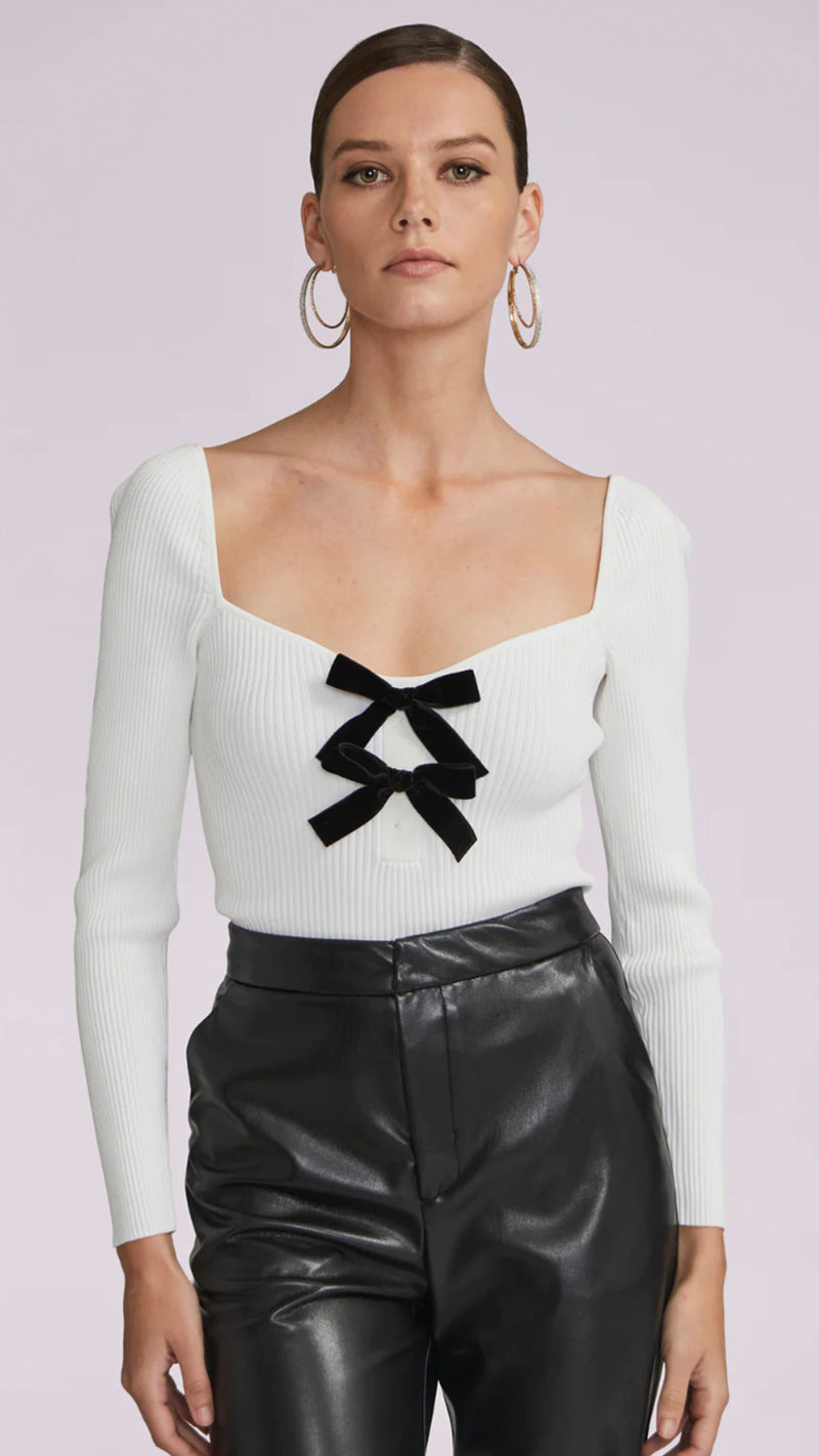 Generation Love Coralie Velvet Bow Top in White