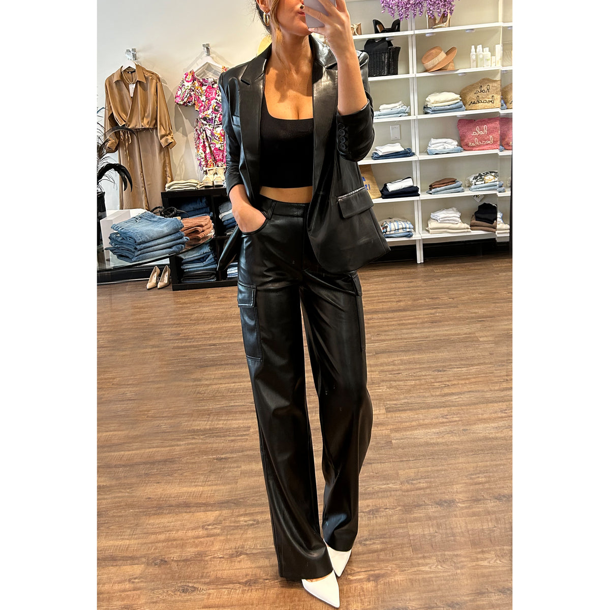Generation Love Nate High Waisted Faux Leather Cargo in Black