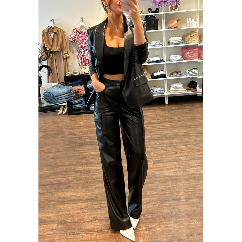 Generation Love Nate High Waisted Faux Leather Cargo in Black