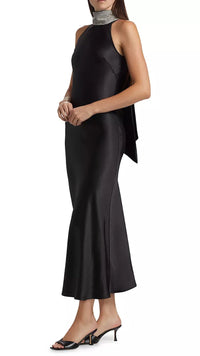 Generation Love Riella Crystal Halter Satin Dress in Black