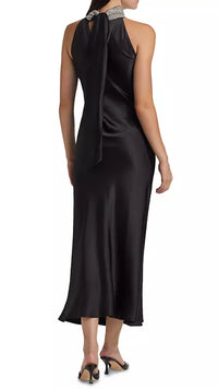 Generation Love Riella Crystal Halter Satin Dress in Black