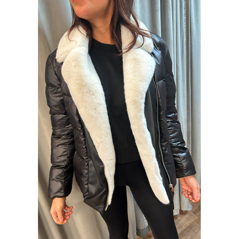 Generation Love Avila Faux Fur Combo Puffer in Black/White