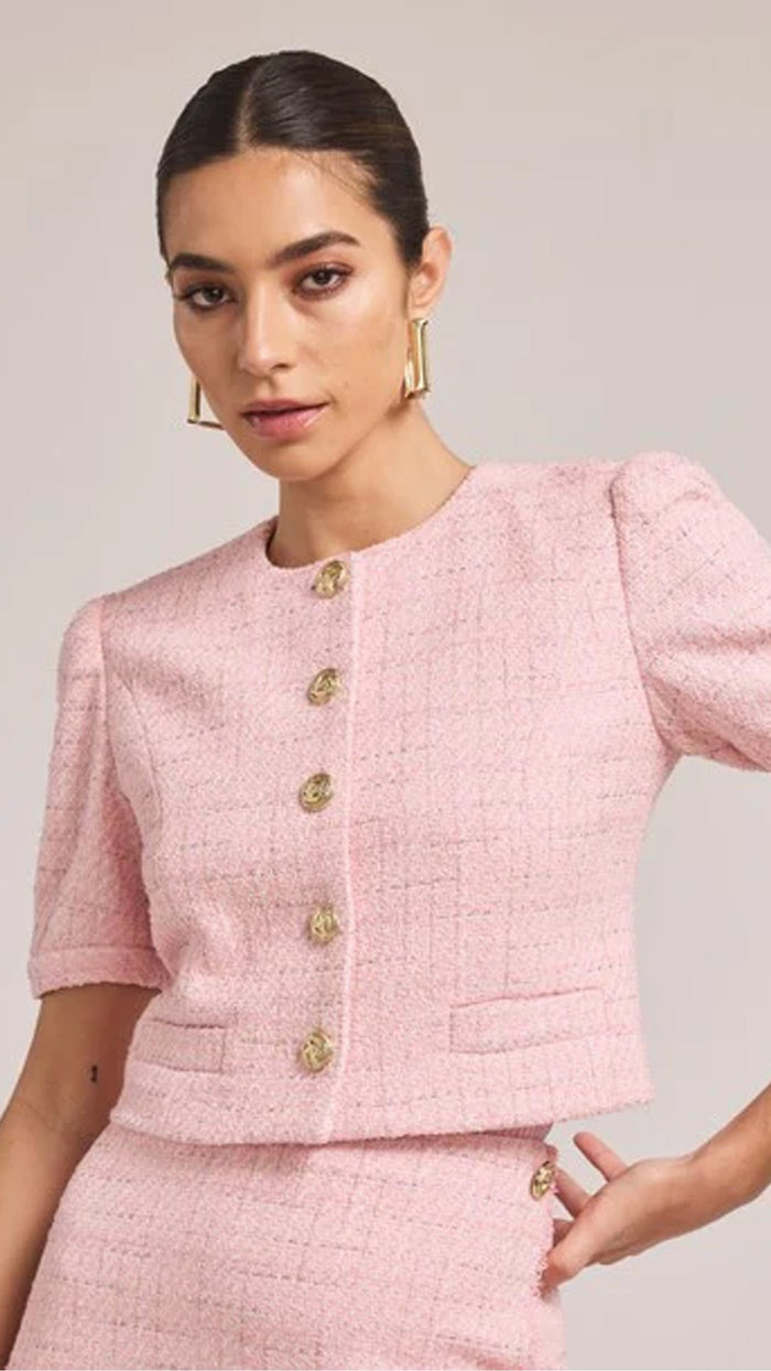 Generation Love Joanie Short Sleeve Tweed Jacket in Light Pink