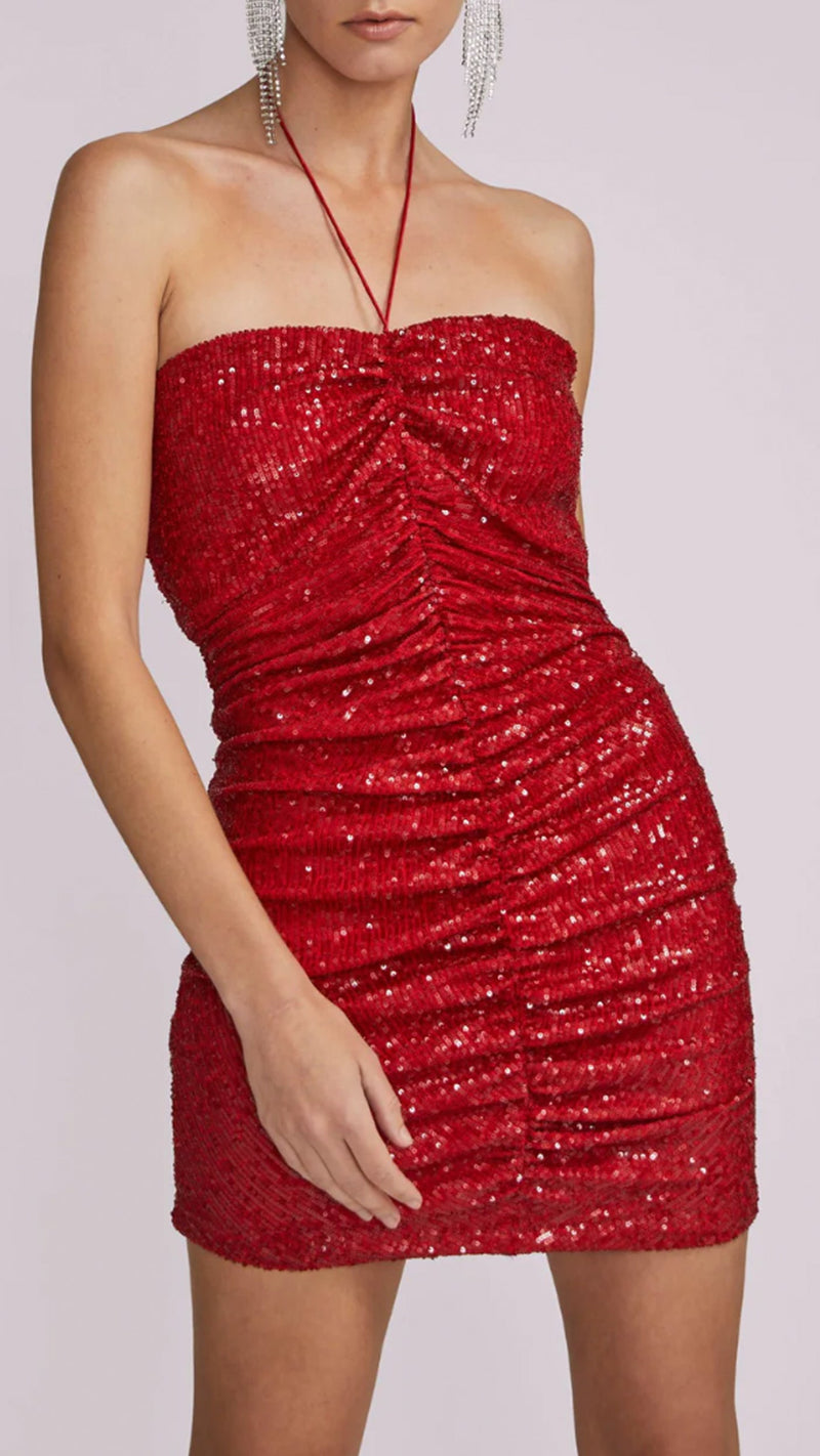 Generation Love Jasmine Sequin Halter Mini Dress in Rouge