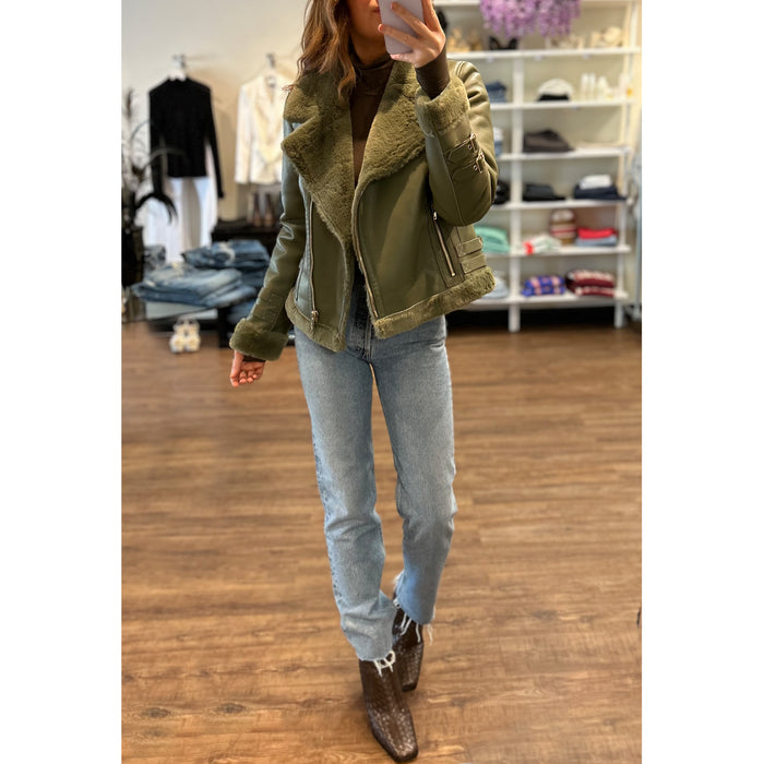 Generation Love Dion Shearling Faux Fur Jacket in Olive