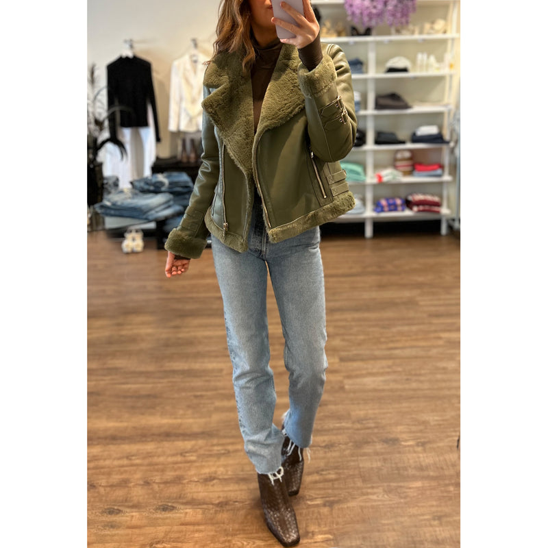 Generation Love Dion Shearling Faux Fur Jacket in Olive