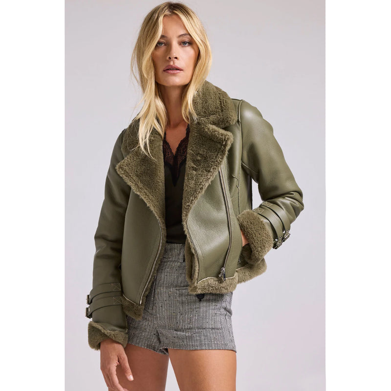 Generation Love Dion Shearling Faux Fur Jacket in Olive