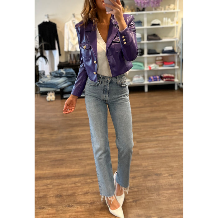 Generation Love Karl Cropped Faux Leather Jacket in Amethyst