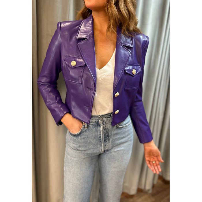 Generation Love Karl Cropped Faux Leather Jacket in Amethyst