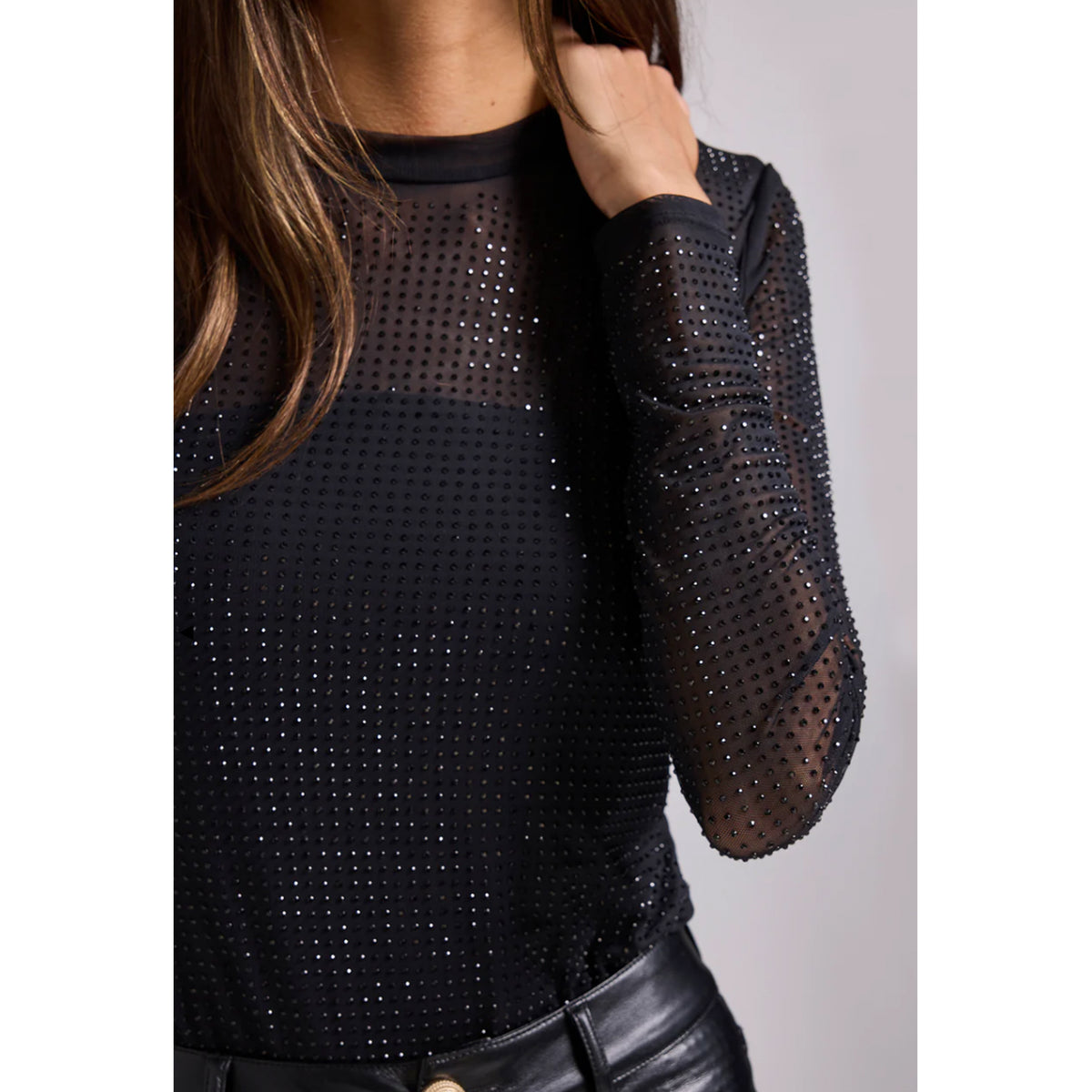 Generation Love Cole Crystal Long Sleeve Top in Black