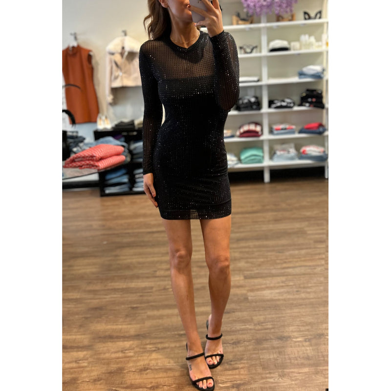 Generation Love Dahlia Crystal Long Sleeve Mini Dress in Black