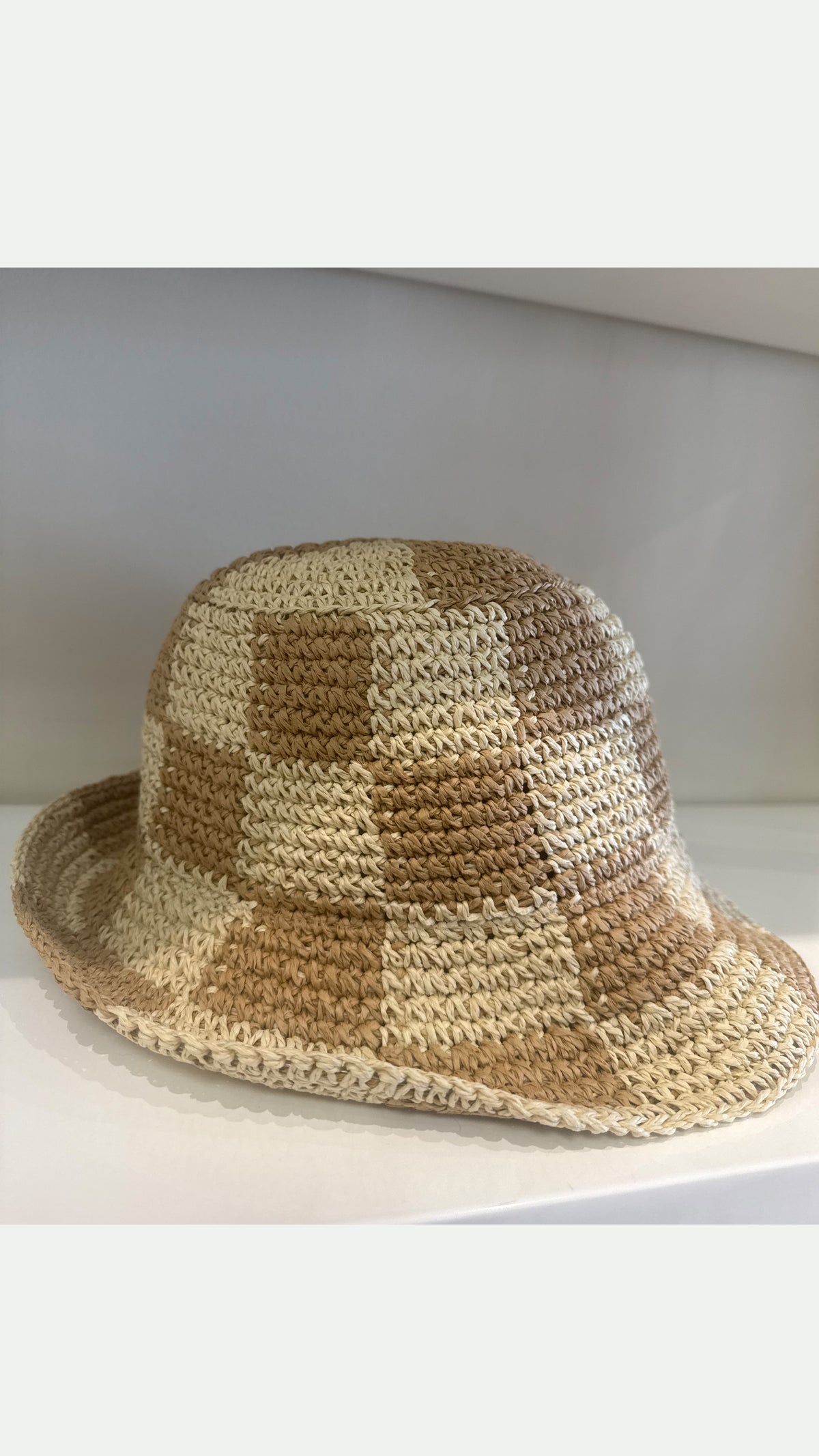 Suite201 Checkered Straw Bucket Hat