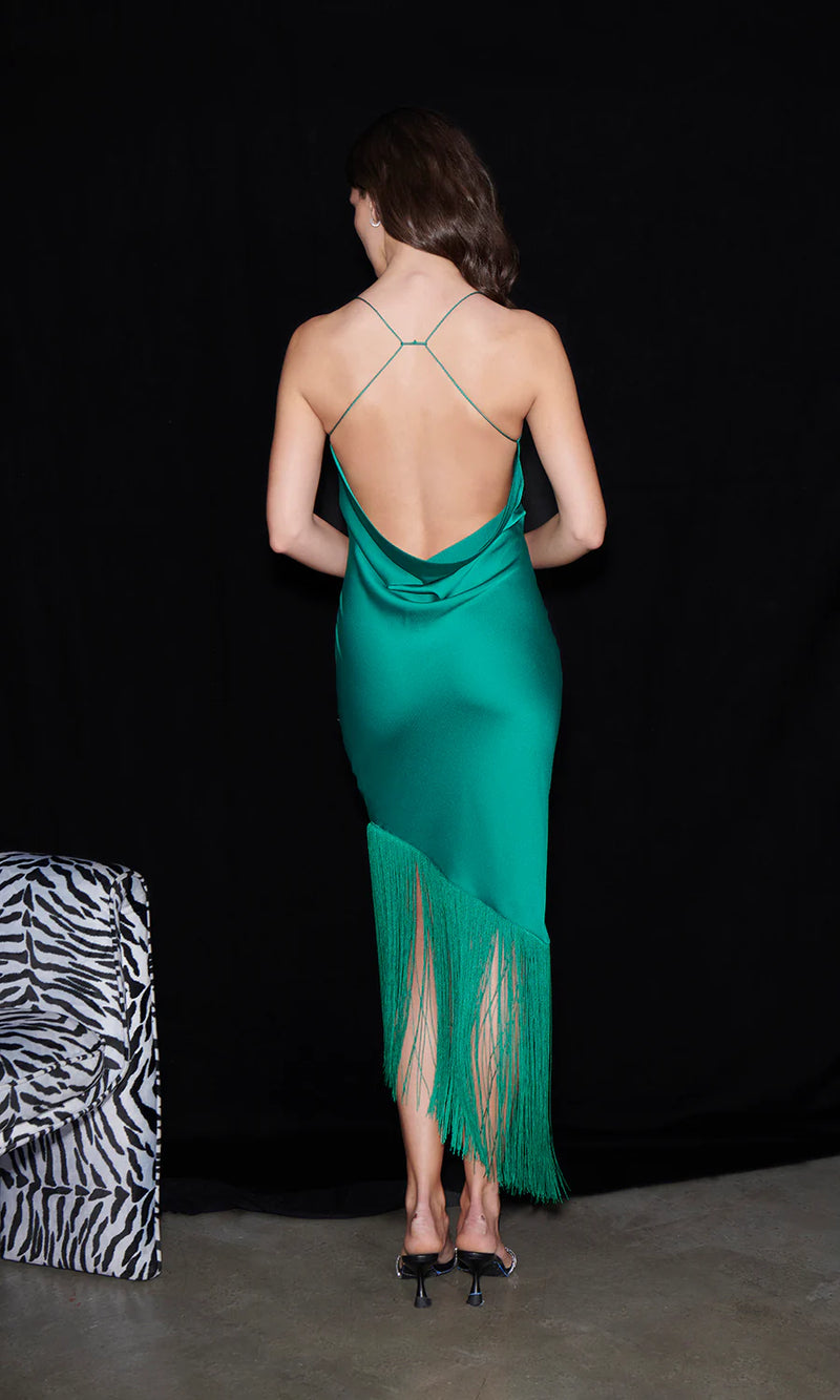 Saylor Haverine Fringe Midi Dress in Green