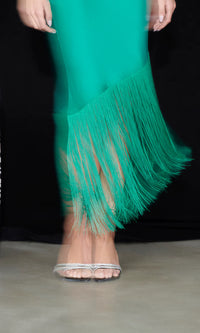 Saylor Haverine Fringe Midi Dress in Green