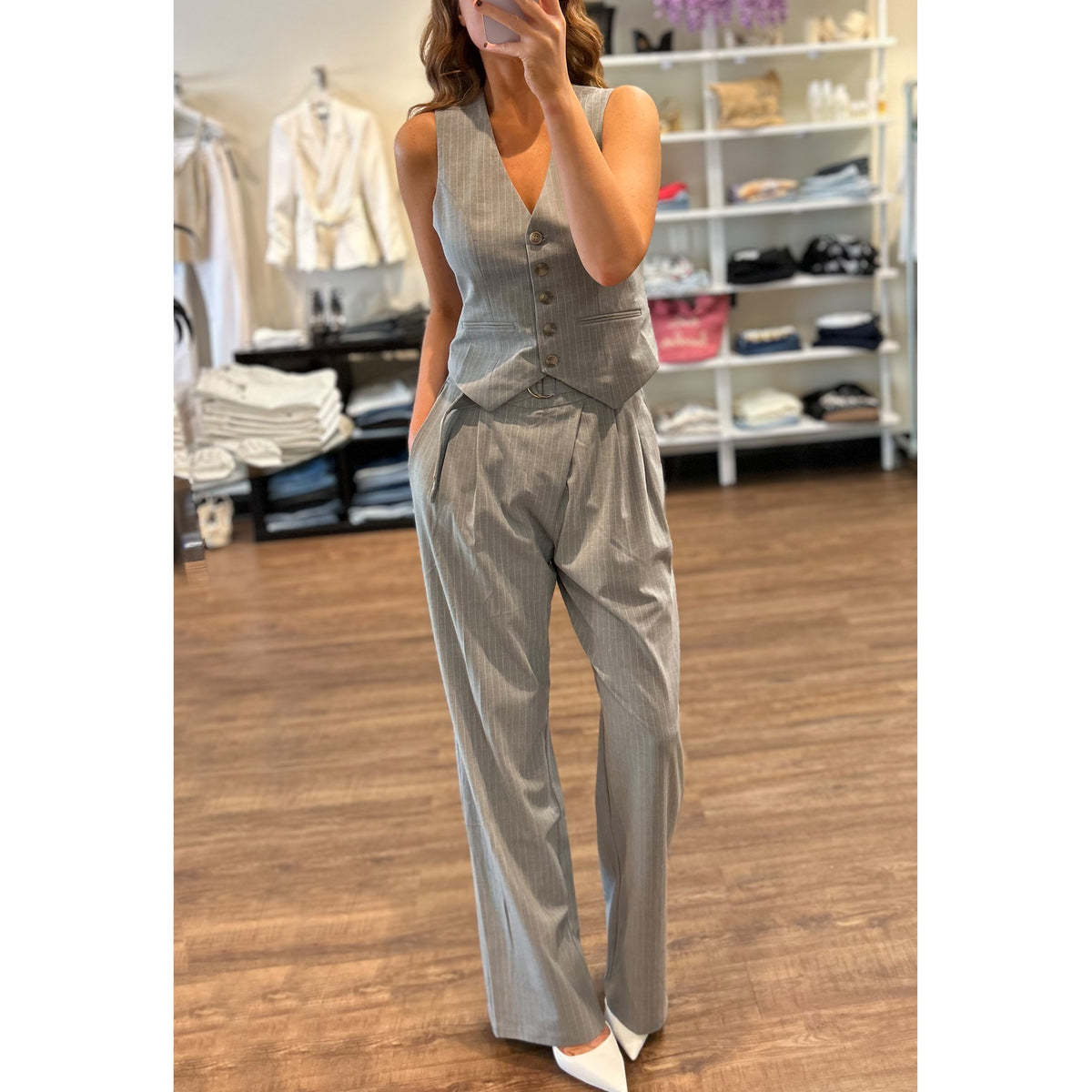 Heartloom Anais Pinstriped Vest in Heather Grey