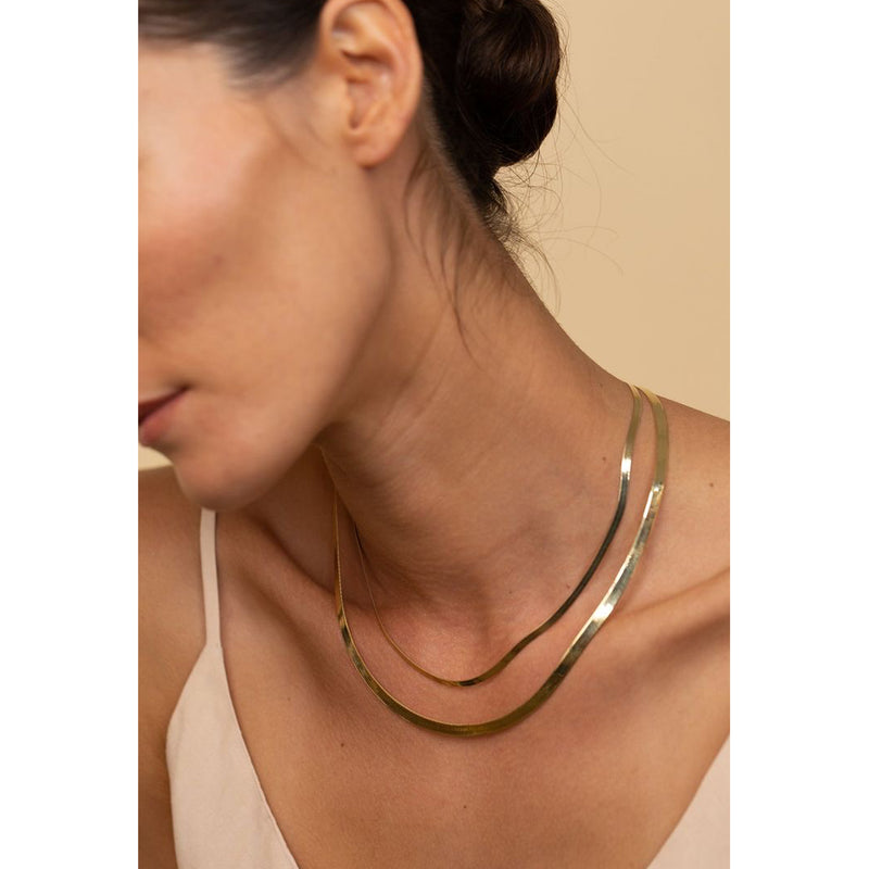 Samfa Style 4MM Herringbone Necklace in Gold