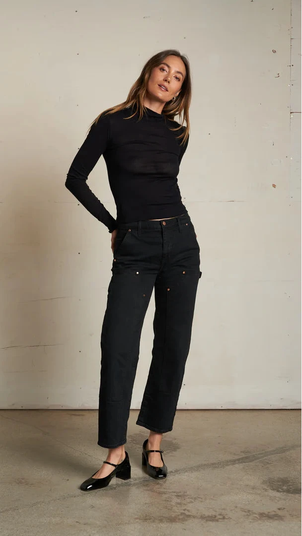 Perfect White Tee Kim Mock Neck Long Sleeve in Black