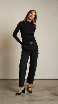 Perfect White Tee Kim Mock Neck Long Sleeve in Black