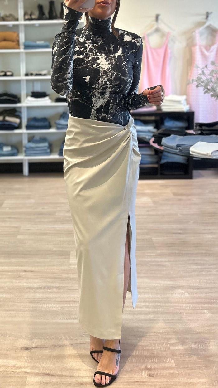 Lamarque Eileen Faux Leather Maxi Skirt in Bone