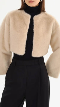 Lamarque Rowdie Faux Fur Crop Jacket in Angora