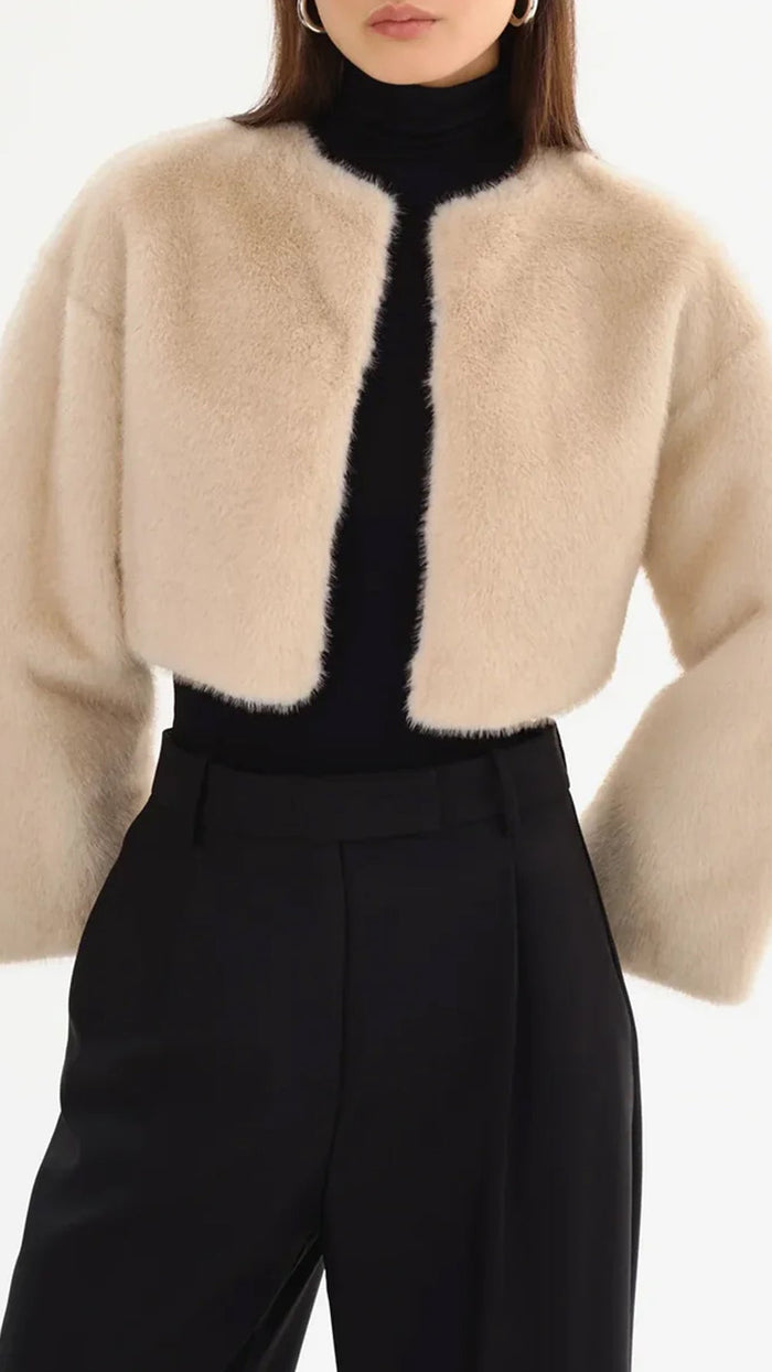 Lamarque Rowdie Faux Fur Crop Jacket in Angora