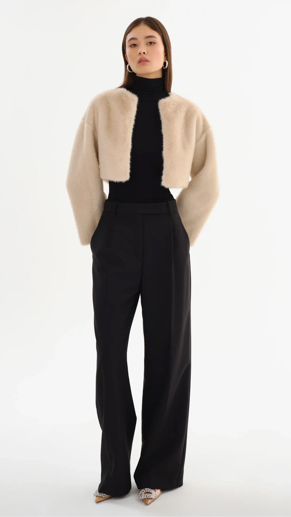 Lamarque Rowdie Faux Fur Crop Jacket in Angora