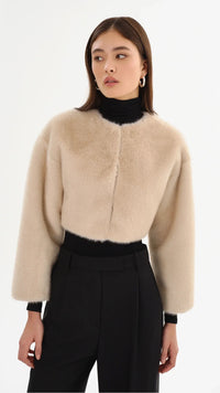 Lamarque Rowdie Faux Fur Crop Jacket in Angora