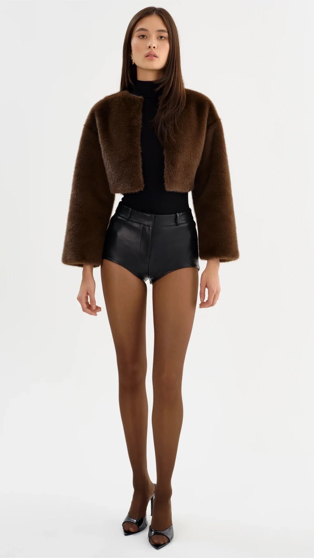 Lamarque Rowdie Faux Fur Crop Jacket in Walnut