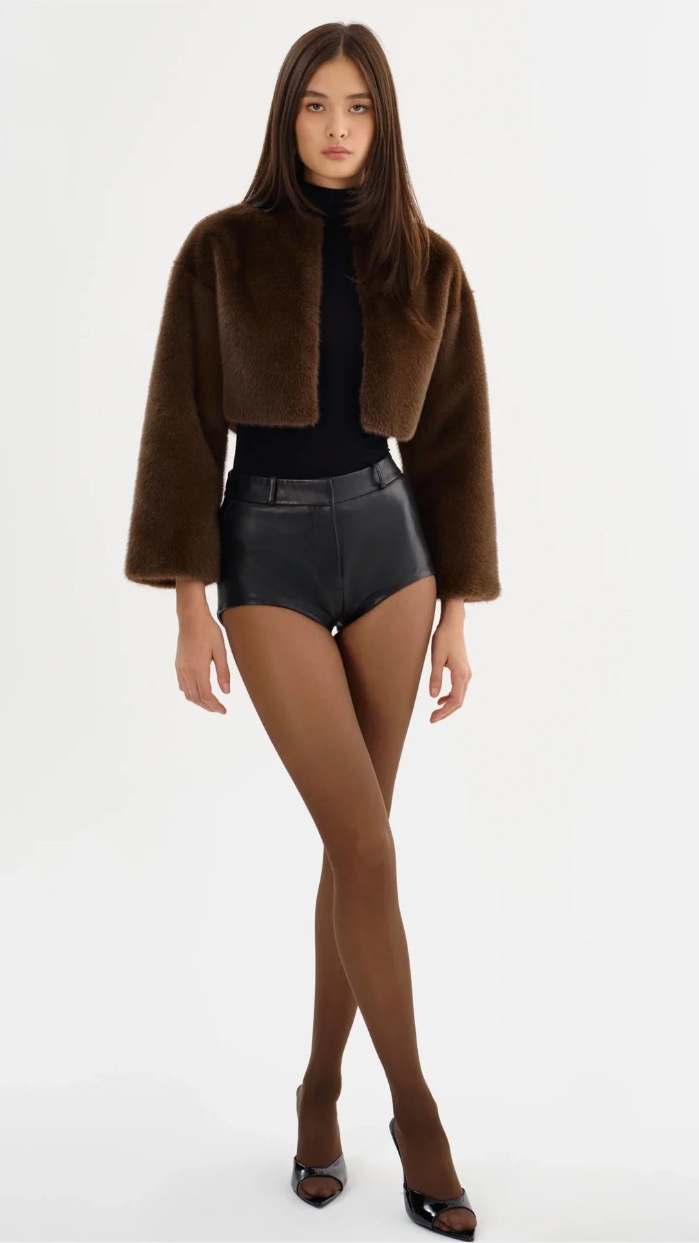 Lamarque Rowdie Faux Fur Crop Jacket in Walnut