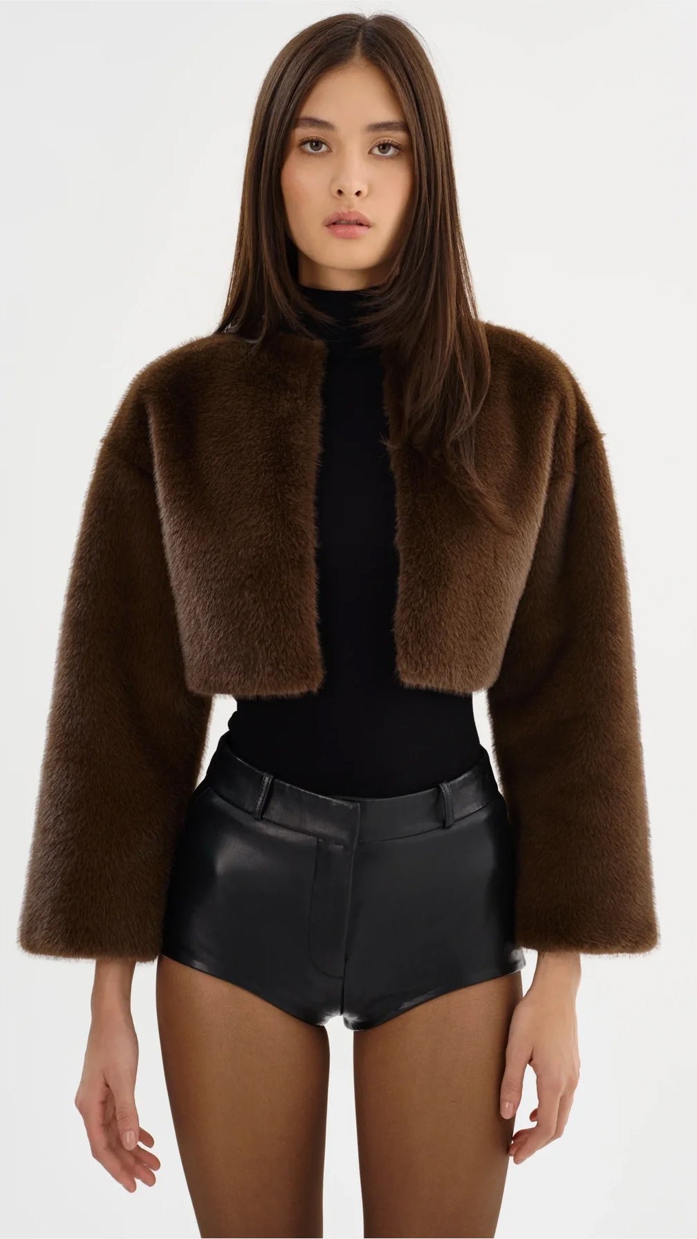 Lamarque Rowdie Faux Fur Crop Jacket in Walnut