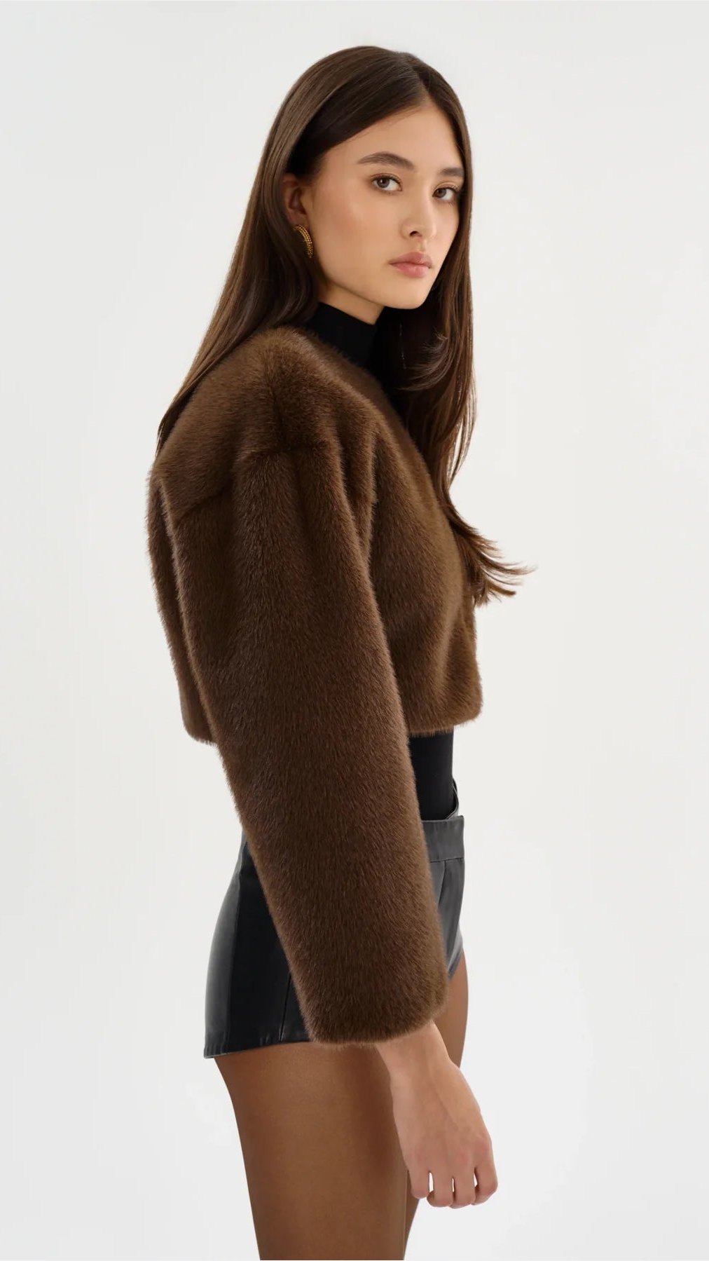 Lamarque Rowdie Faux Fur Crop Jacket in Walnut