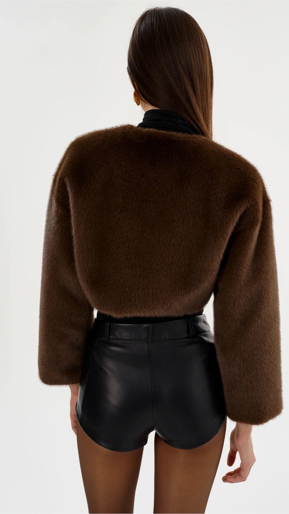 Lamarque Rowdie Faux Fur Crop Jacket in Walnut