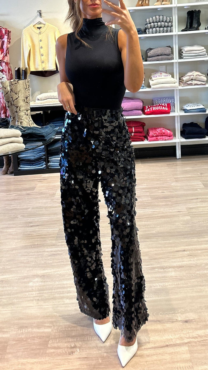 Lamarque Stacy Sequin Wide Leg Pants in Black