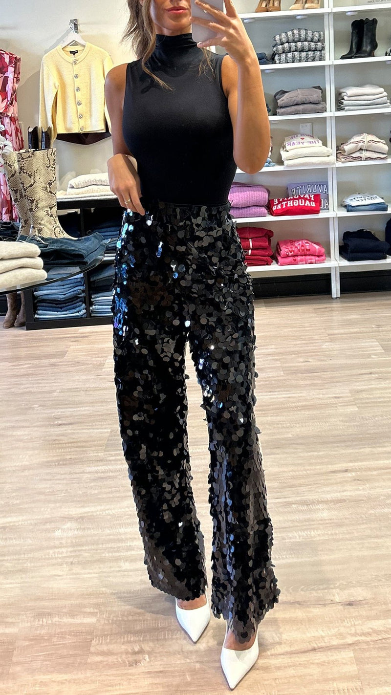 Lamarque Stacy Sequin Wide Leg Pants in Black